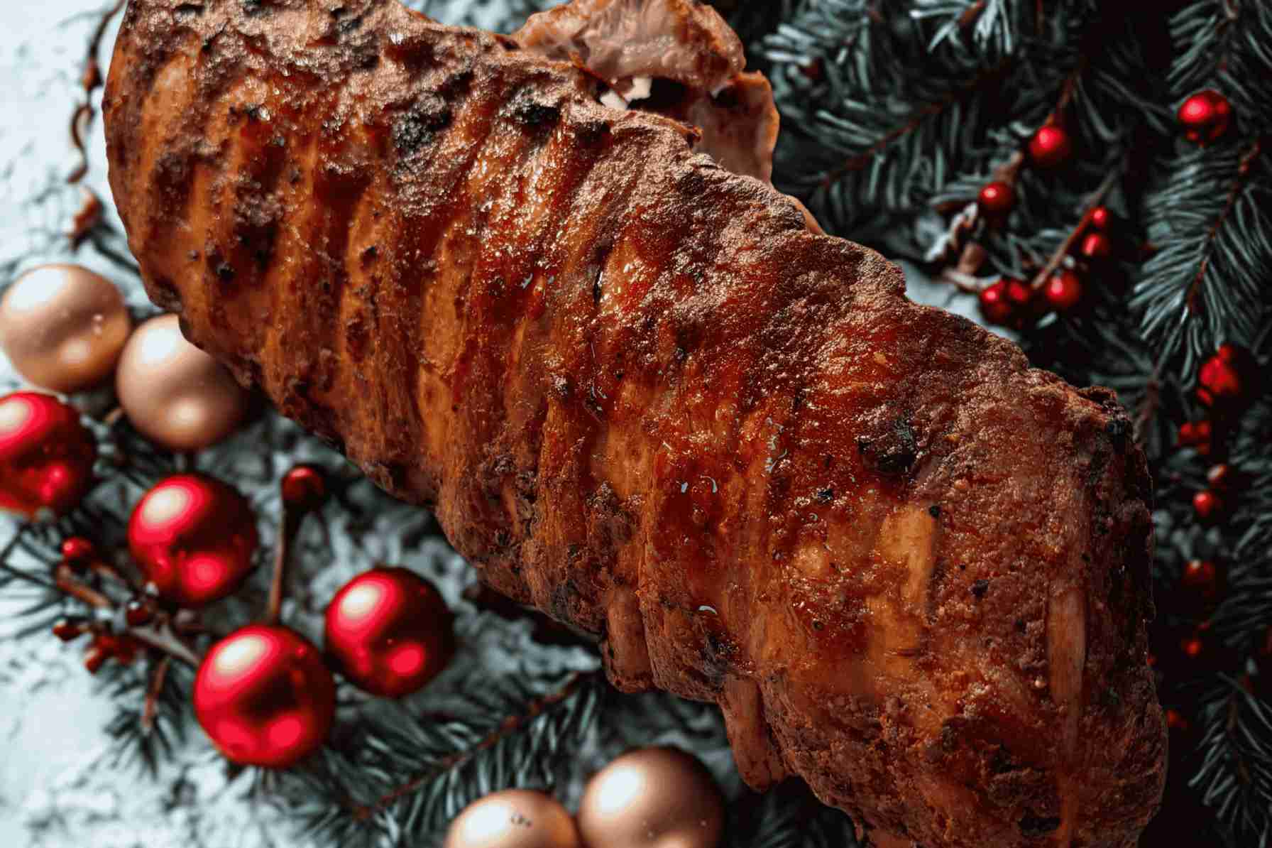 BBQ Ribs on Christmas Background
