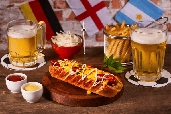 Hotdog in a pub football themed