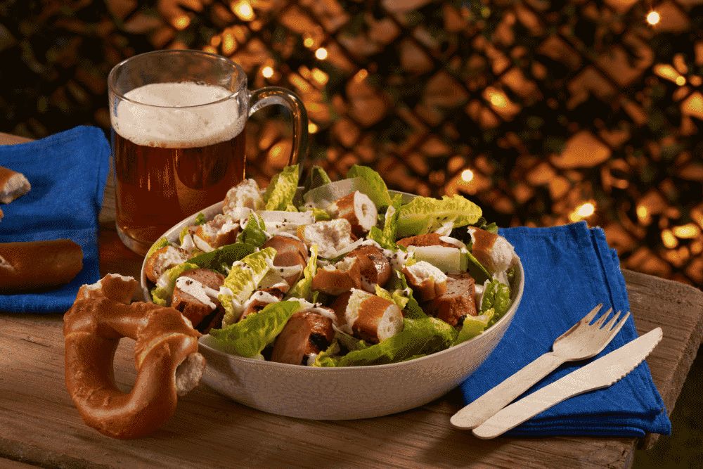 Chicken hotdog Ceaser salad