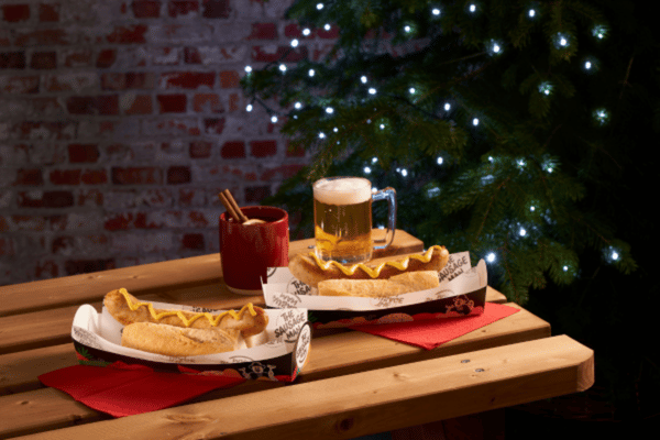 Bratwurst in a bun Christmas themed XXL 